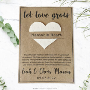 Personalised Wedding Favour, Plantable Heart, Wildflowers, Vegan