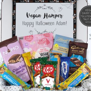 Halloween VEGAN Personalised Hamper – Gluten-Free, Dairy-Free, Nut-Free Options | Handmade Gift Box | Custom Message. Chocolate