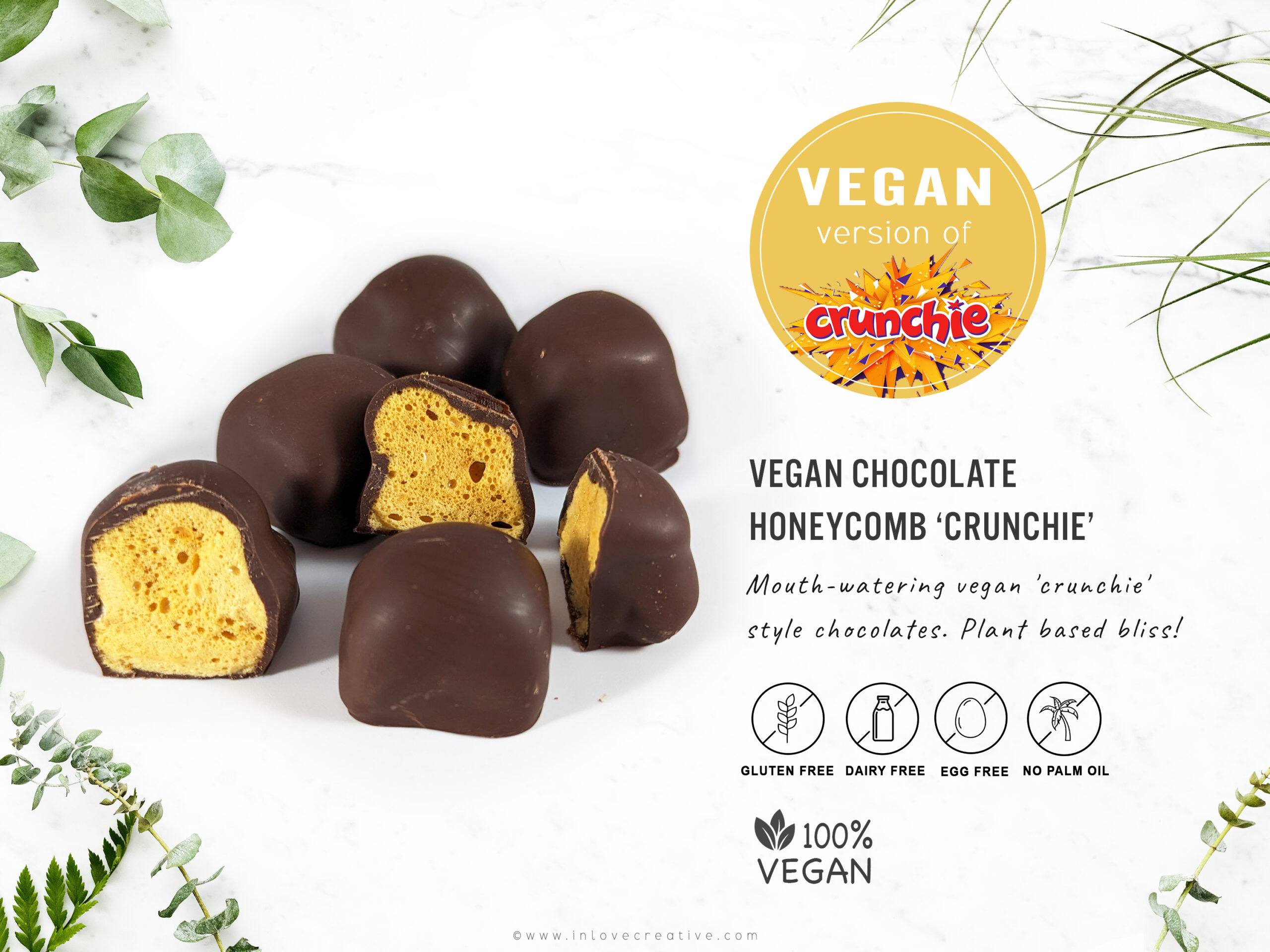 Vegan ‘crunchie’ chocolate pieces, glutenfree, dairyfree, vegetarian, plantbased